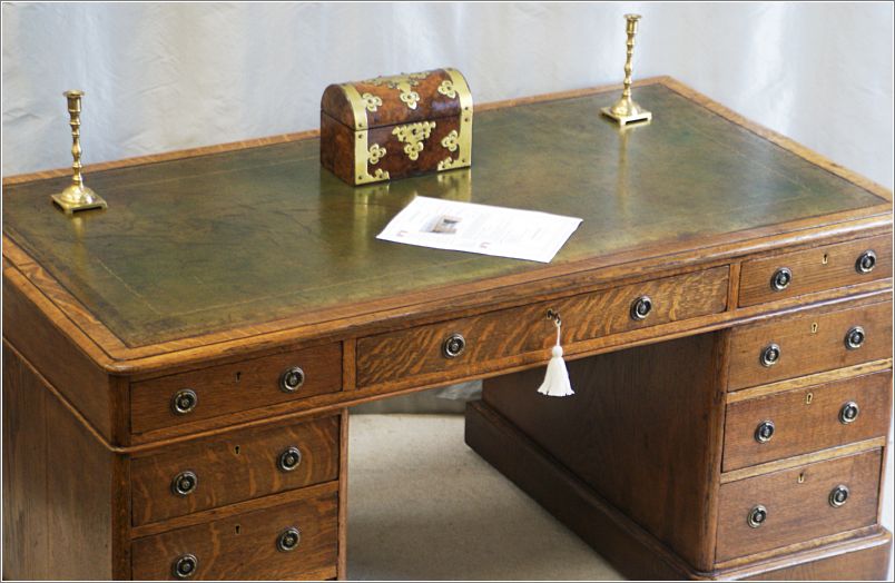 2040 Antique Victorian Oak Pedestal Desk (2)